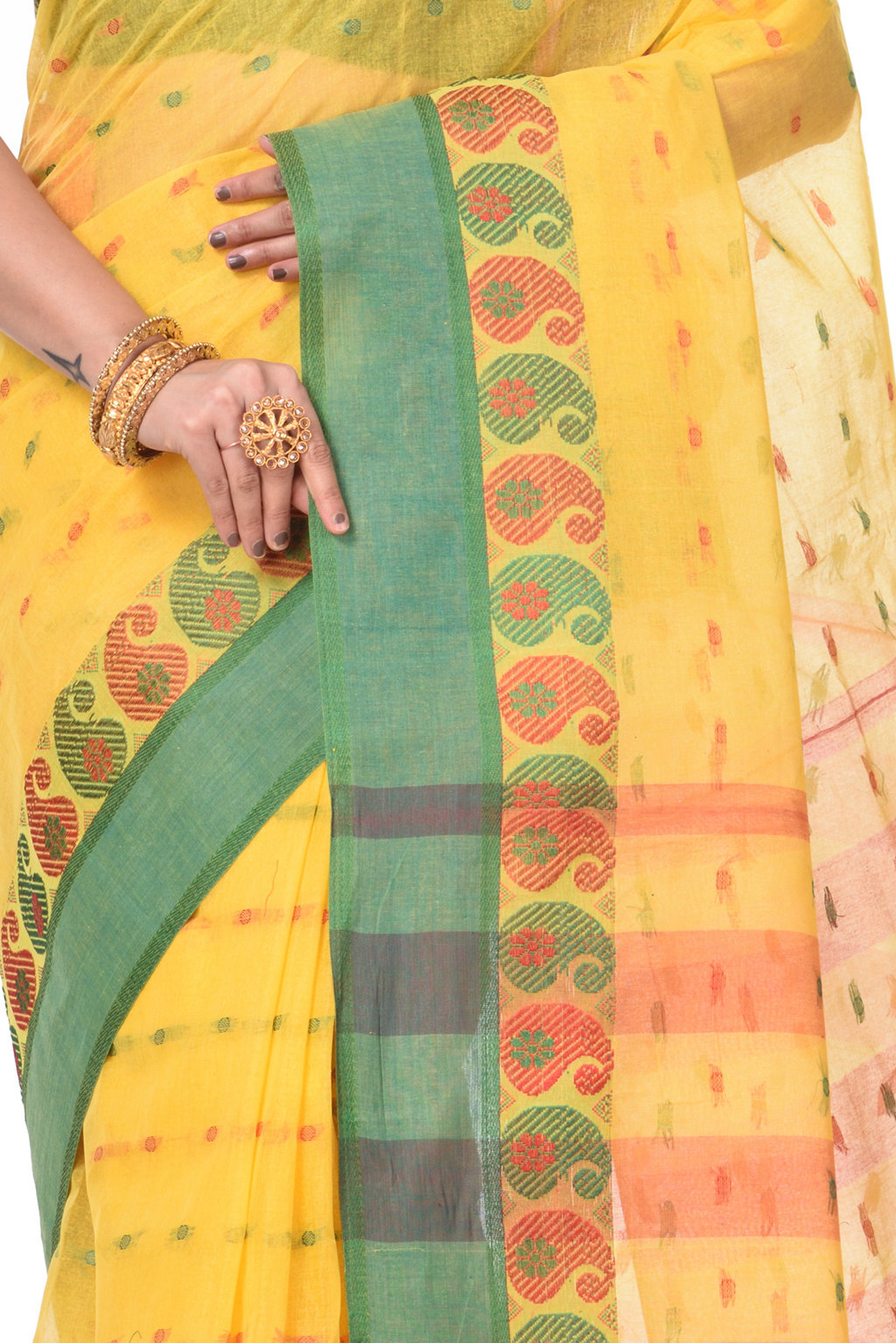 Yellow Pure Cotton Amkolka_Par Tant Saree (478)